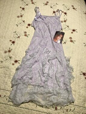 Brand New Girl's Biscotti Lavender Floral Lace Ruffle Dress Size 12